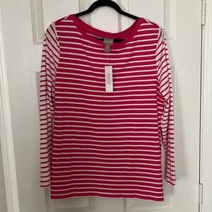 Chico's Pink and White Striped Long Sleeve Tee